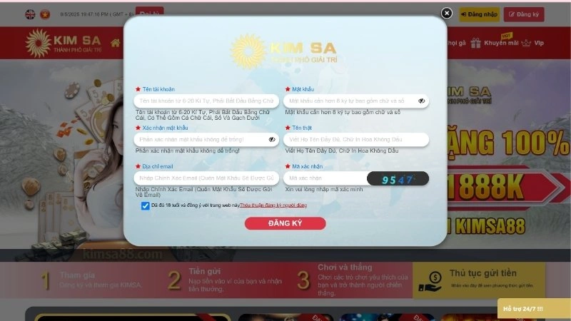 Biểu mẫu thông tin cần điền khi lập tài khoản